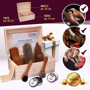 Shoe Shining Set Leather 9-Piece Shoe Shining Box Milano I Horsehair Shoe Brush - Container Brush and extra soft horsehair brush for polishing I Shoe Brush Set with horsehair, shoe care set made in Germany