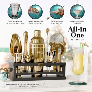 Набір бармена BARE BARREL® для приготування коктейлів | 16 предметів | Шейкер, барний аксесуар, інструменти для дому | 35 рецептів | Подарунковий набір