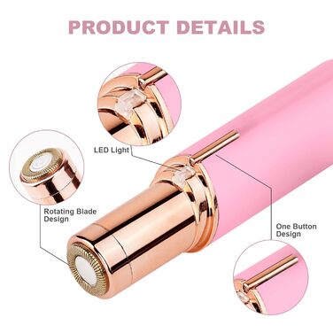 Електричний прилад для видалення волосся з обличчя URAQT для жінок, USB, безболісний тример для обличчя, тіла, губ та підборіддя, з LED-підсвічуванням, рожеве золото