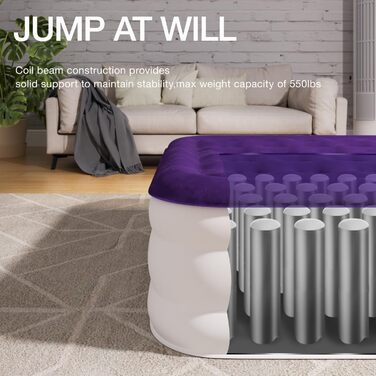 Надувний матрац CHILLSUN 190x100x40 см з вбудованим насосом. Самостійно надувний, для дому, гостей, кемпінгу та подорожей. Односпальний/Twin матрац 41 см