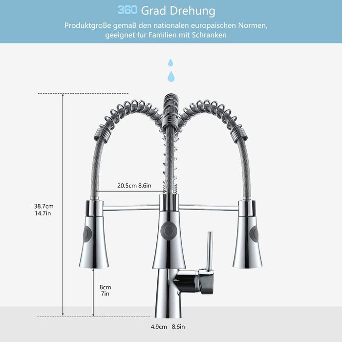 Кухонний змішувач TIMACO з поворотним гусаком 360° з нержавіючої сталі, з покриттям під хром (для низького тиску)