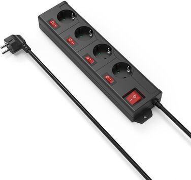 Мережевий фільтр Hama з перенапруженням, 6 розеток, поворот на 90°, чорний, 1.4м кабель