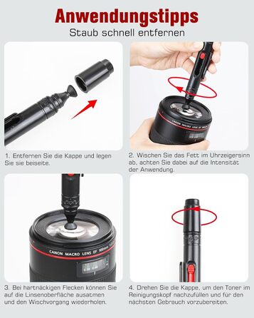 Набір для чищення камери: 14 шт. для об'єктивів DSLR, мобільних телефонів, лінз, фільтрів. Ракета-дувачка, Lenspen, пензлик, мікрофібра, щітка для об'єктивів