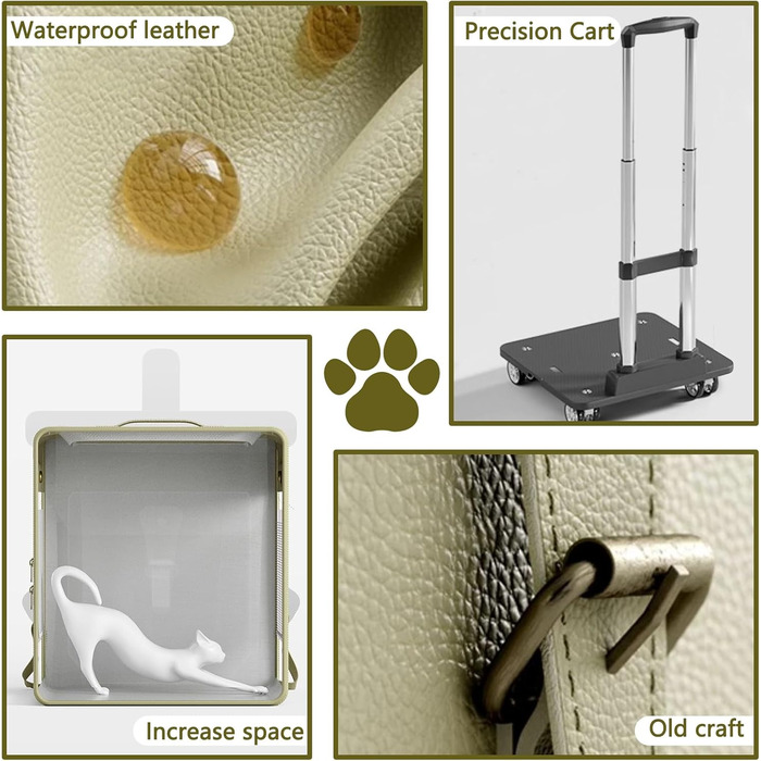 Рюкзак для тварин Galatée з колесами, візок для домашніх тварин, сумка для подорожей з собакою з знімними колесами, рюкзак для собак з вентиляційними вікнами з сітки (зелений)