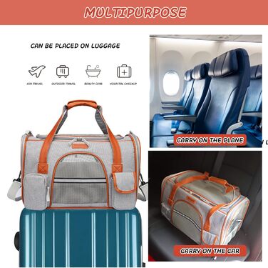 Транспортна переноска для котів та собак PETCUTE, сірого кольору, знімний килимок, дихаюча, з регульованим ременем, схвалена авіакомпаніями