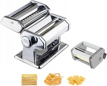 Maestro MR-1679R Pasta Machine, Manual Fresh Pasta Maker, Noodle Cutter, Stainless Steel, 8 Thickness Settings, Ravioli Attachment, Easy to Use for Home, Lasagna, Spaghetti, Noodles