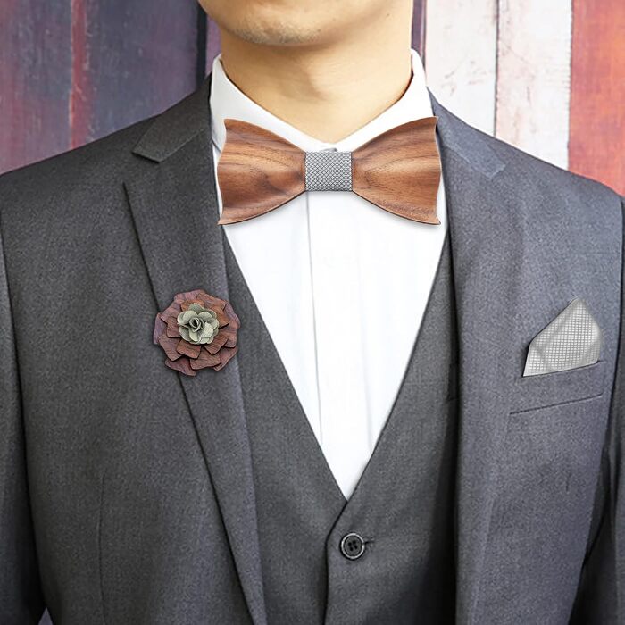 Набір краваток Mr.Van Holzfliege з дерева: краватка, запонки, брош, нагрудна хустинка (срібло)