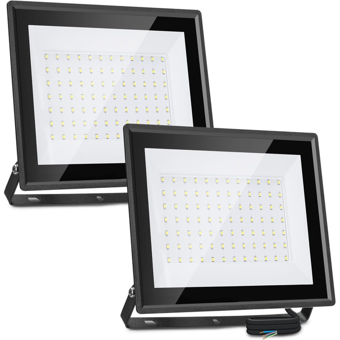 Aigostar LED Flood Light Outdoor Indoor 100W 8700LM Cool White 6500K LED Spotlight Projector IP65 Waterproof LED Outdoor Floodlight for Bright Garden Garage Sports Field Yard Floodlight (70W, 2 pcs)