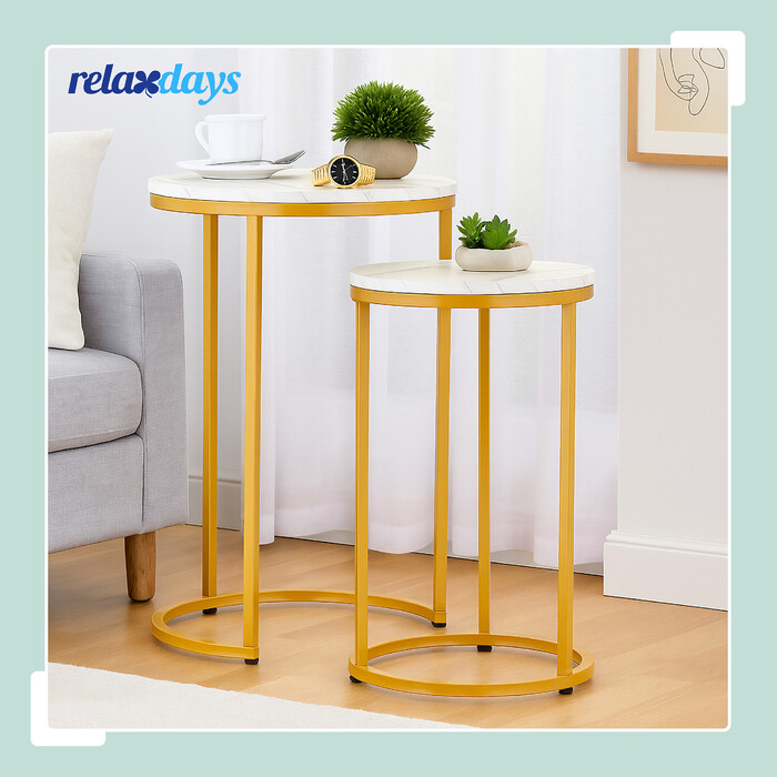 Relaxdays Набір столиків Satztisch, 2 шт., імітація мармуру та метал