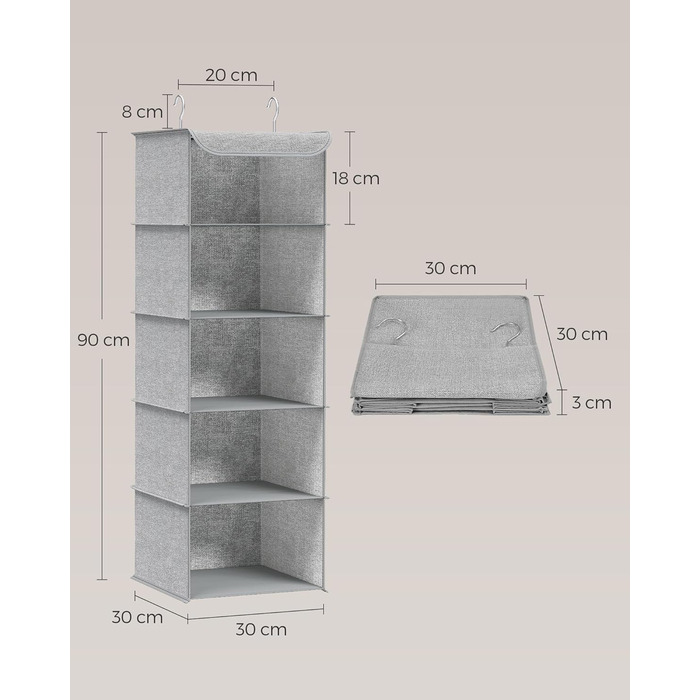 Органайзер для шафи SONGMICS, вішалка для одягу, полиця-органайзер, сіра, 2 шт.