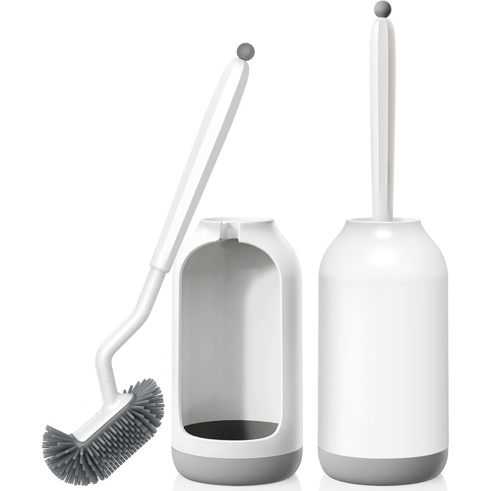 Щітка для унітазу HAMITOR з силікону з тримачем: гнучка щітка для унітазу з очищувачем країв - швидковисихаючий набір для щітки для унітазу з тримачем для ванної кімнати. Підвісна щітка для унітазу без свердління, 1 шт. (Білий, 2 шт.)