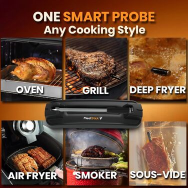MeatStick V: Розумний термометр для м'яса з Bluetooth, 1200°F, безлімітна дальність, точність 0.4°F, для гриля, духовки, мангала, коптильні, фритюрниці, з логуванням даних в додатку