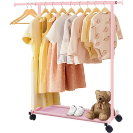 MISSLO Small Clothes Rack for Hanging Clothes, Garment Rod Rolling Stable for Kids, Toddler, Baby, Little Girls, Adults (Pink)