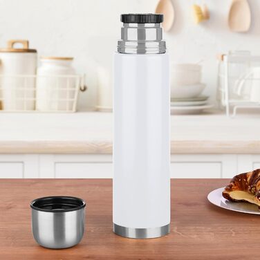 Термос GRÄWE з нержавіючої сталі, 1 л / 350 мл, білий. Термокружка-термос для напоїв, з чашкою, не протікає, можна мити в посудомийній машині