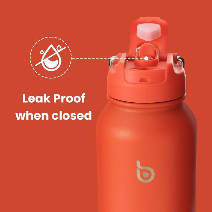 BOTTLE BOTTLE Insulated Water Bottle with Straw, Sports Stainless Steel Water Bottle with Handle Lid, Outdoor Sports Bottle for Pills, 1L (White) (Orangered)