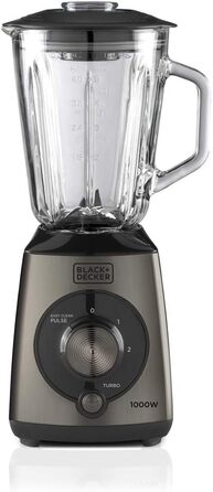 Блендер Black+Decker 1000 Вт, імпульсний режим, пластикова чаша 1,5 л, 4-лезові нержавіючі леза, легке очищення
