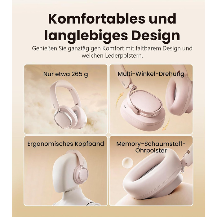 Навушники бездротові Edifier ES850NB Over-Ear з шумозаглушенням, Hi-Res Audio, Bluetooth 5.4, рожеві