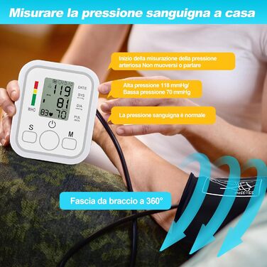 Тонометр на плече цифровий Oberarm, виявлення аритмії та вимірювання пульсу, велика манжета 22-36 см, 2 * 99 місця пам'яті