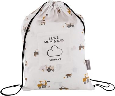 Комплект постільної білизни Träumeland для ліжечка (80x80 см + 35x40 см) - 100% бавовна, зручна сумка-мішечок (Маленька ферма)