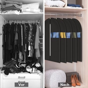 Чохли для одягу 5 шт. 60x140 см, дихаючий матеріал, з блискавкою, для костюмів, пальто, сорочок