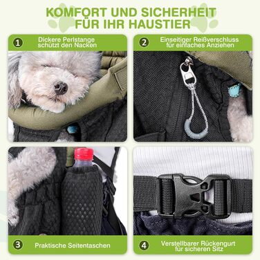 Рюкзак для собак Allsopets - легкий, дихаючий, зручний, з безпечною лінійкою, для подорожей, прогулянок на природі (оливковий, M)