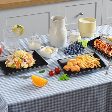 Teller Teller Rechteckig: чорний порцеляновий сервіровочний тарілка для закусок, десертів, суші, тортів, салатів, фруктів, антипасті та гарнірів (W5408-4)