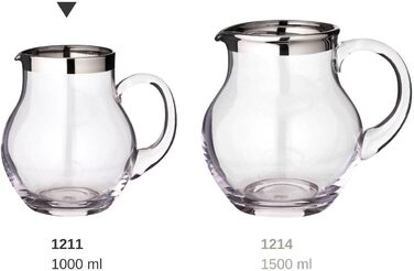 EDZARD Glass Giraffe Olivia, fine crystal glass pitcher with platinum rim, capacity 1.0 liter, height 16 cm