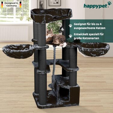 HAPPYPET Дряпка для котів 'Оскар' - преміум дряпка для великих котів, 161 см, 47 кг, товсті стовпи (12 см), антрацит