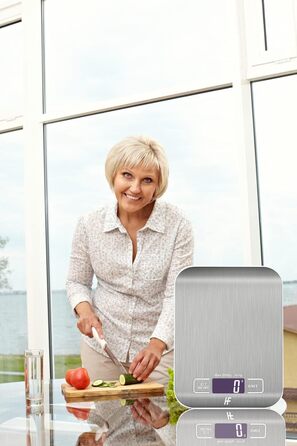 Кухонні ваги HomeFashion: високоточні, нержавіюча сталь, 5 кг, 1 г, LCD дисплей, функція тарування, 6 одиниць вимірювання, батарейки в комплекті