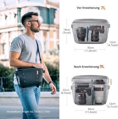 PGYTECH OneMo Sling Camera Bag 7L-9L: Водонепроникна фотосумка на плече для Sony, Canon, Nikon, DJI Mini 4 Pro, Avata 2, Mavic, зі штативом та ноутбуком, чорна