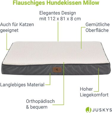 Ортопедичне ліжко для собак Juskys Milow, 76x51 см - м'яке та стабільне, знімний та пральний чохол - подушка для собак, килимок для маленьких собак - сірий (81 x 112 x 8 см, бежевий)