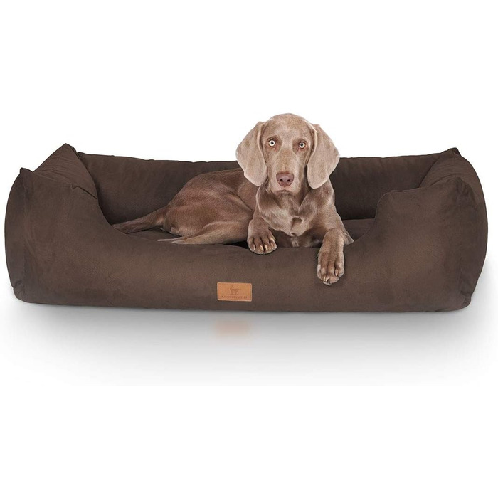 Knuffelwuff Dog Bed Dreamline from Velour XXL 120 x 85cm Brown - Removable Cover - Easy to Clean - for Large, Medium and Small Dogs