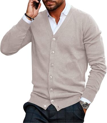 Чоловічий кардиган Runcati без коміра, в'язаний, бежевий, розмір M