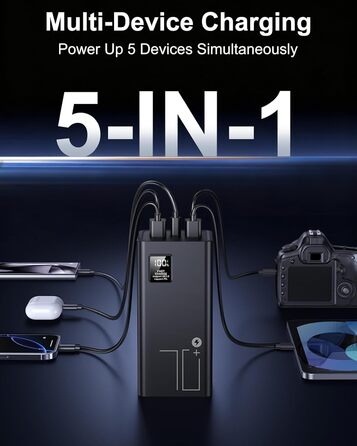 Power Bank 70000mAh 30W PD USB-C: Зовнішній акумулятор для iPhone, Samsung, планшетів - Чорний