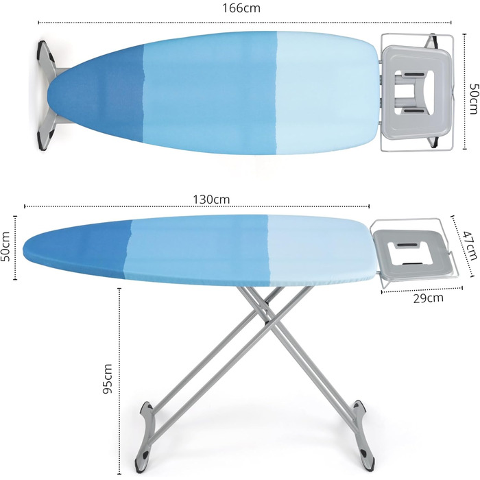 Відкидна дошка для прасування з парогенератором, велика XXL, стабільна, 130x50 см