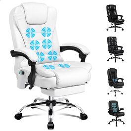 Офісне крісло Alfordson з ергономічною підтримкою попереку, регульоване, з підлокітниками та функцією масажу, PU шкіра, біле