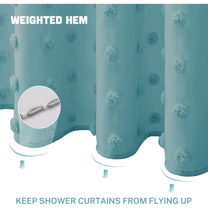 Штора для душу Бохо, довга, у стилі кантрі, тканинна, натуральних кольорів, 183 x 213 см, туфтована, з плісе, квіткові візерунки, структурована, сучасна, мінімалістична, комплект з гачками для ванної кімнати, природний колір (H213.4 x B182.9 cm (1er Pack)