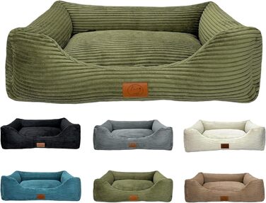 Ортопедичне ліжко для собак Elropet з м'якого корду, корзина для собак (Оливковий, XS/S/M/L/XL)