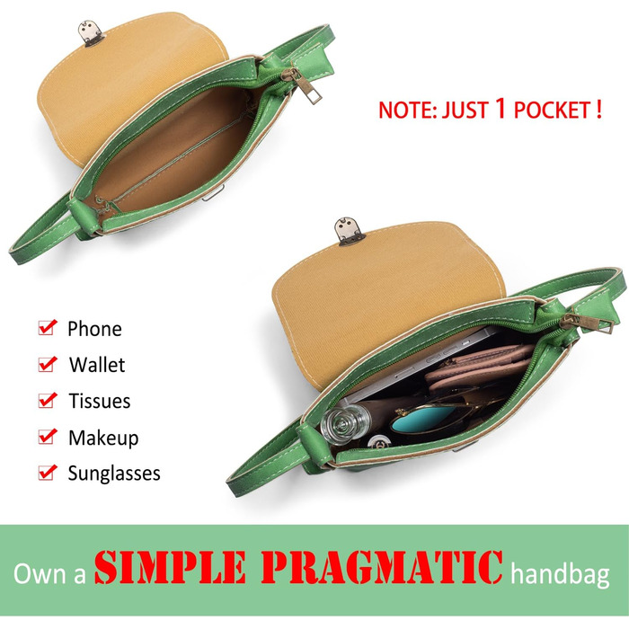 Сумка жіноча через плече Kleine Umhängetasche, екошкіра, зелений (трава) з замком