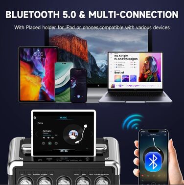 Караоке система JYX з 2 бездротовими мікрофонами, портативна колонка з RGB-підсвічуванням, для дому та вечірок, підтримує TWS, чорна