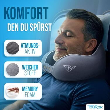 Подушка для шиї Calm – Memory Foam, для подорожей (літак, авто) – регульована ширина коміра, ергономічний дизайн, для дорослих, знімний чохол, сіра