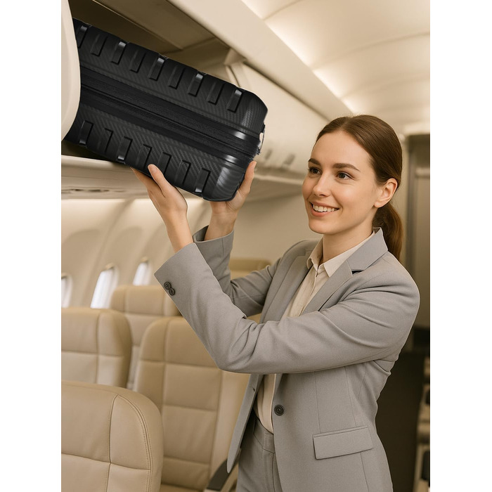 Набір валіз SMARTBOX з жорстким корпусом (3 шт) | Розширюваний на 3 см | З поліпропілену, TSA-замок, 4 колеса | Для жінок та чоловіків (Edition 01) (Чорний, S (55 см) з відділом для ноутбука)