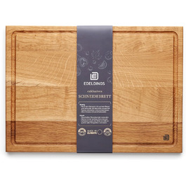 Cutting and Serving Board made of high-quality oak, 35 x 25 cm in size with juice groove | Antibacterial kitchen board from Europe | Serving board, breakfast board, solid wood board