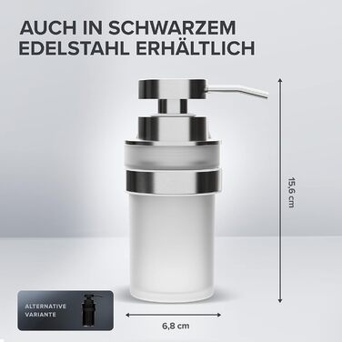 ovimar Soap Dispenser Kegnaes | Silver | Wall Mounting without Drilling | Made of Stainless Steel and White Glass | Extra Large Opening, Easy to Refill | For Bathroom or Kitchen | Hand Sanitizer Dispenser