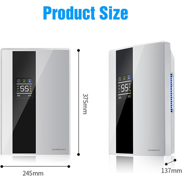 Електричний осушувач повітря 2-в-1 з очищувачем, тихий для дому, LED-дисплей, інтелектуальне керування вологістю, таймер 24 год, пульт ДУ