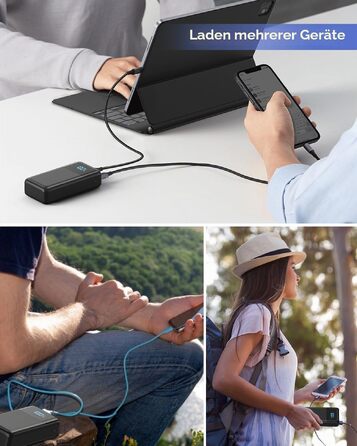 Повербанк Power Bank 60000mAh з швидкою зарядкою 22.5W, зовнішній акумулятор USB-C, 4 виходи та 2 входи, LED-дисплей, чорний
