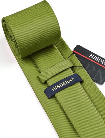 HISDERN Комплект краватки, нагрудного хустинки та краватки-затискача для чоловіків на весілля, однотонні, різні кольори, універсальний розмір (Оливковий)
