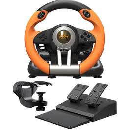 PXN V3 Pro - Геймерське кермо з педалями, 180°, вібрація, перемикач передач, paddle shift, для PC, PS4, PS3, Xbox, N Switch (Orange)