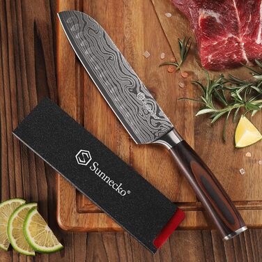Японський ніж Sunnecko Santoku 17см - професійний кухонний ніж для приготування їжі, ніж шеф-кухаря, ніж для овочів та м'яса