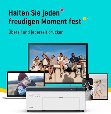 Портативний фотодрук для смартфонів Liene (10x15 см) + 2 пачки фотопаперу (20+80 аркушів), WiFi, сублімація, для iPhone/Android/PC, білий